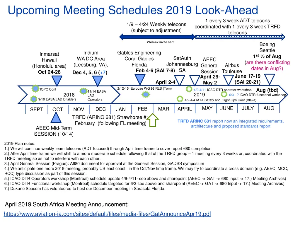 upcoming meeting schedules 2019 look ahead