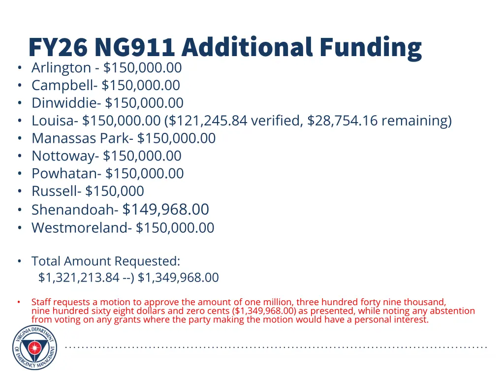 fy26 ng911 additional funding arlington