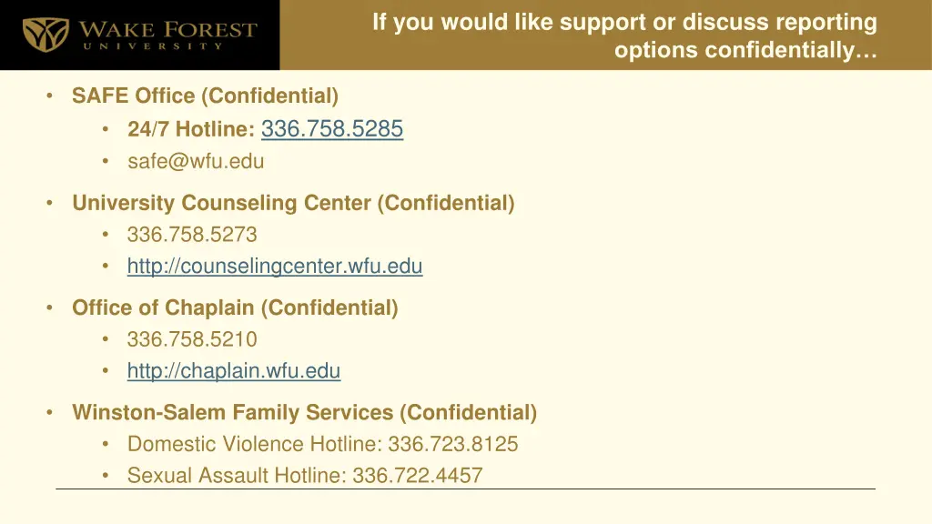 if you would like support or discuss reporting