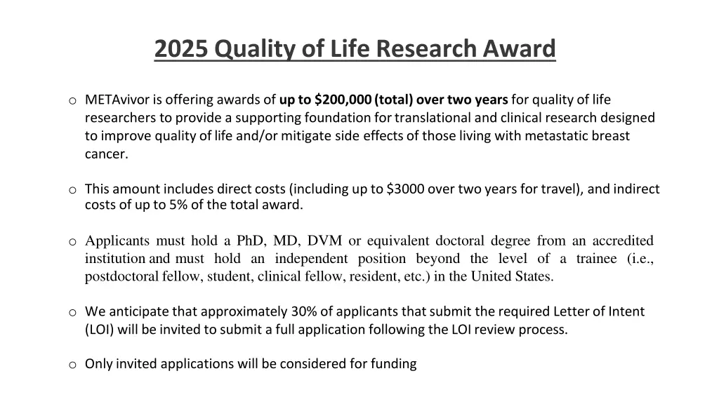 2025 quality of life research award