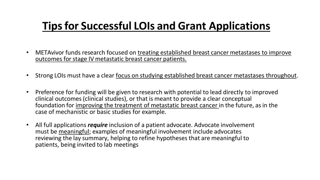 tips for successful lois and grant applications