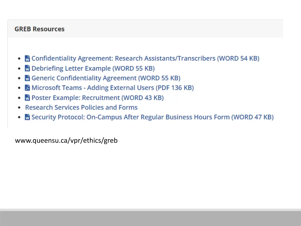 www queensu ca vpr ethics greb