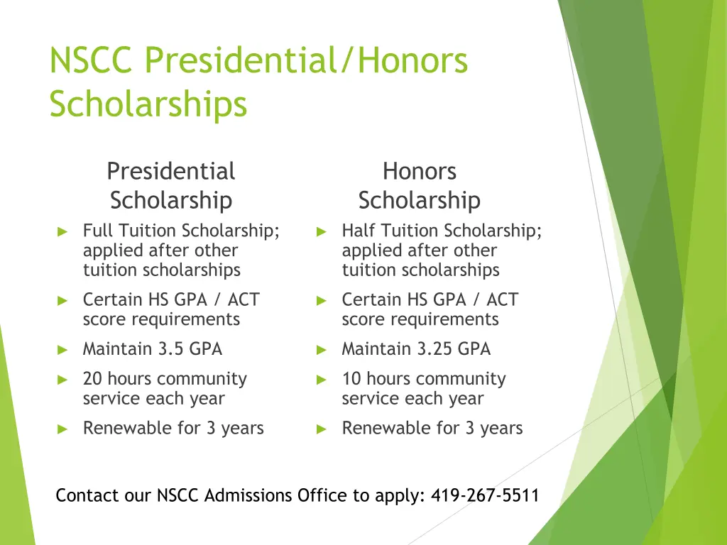 nscc presidential honors scholarships