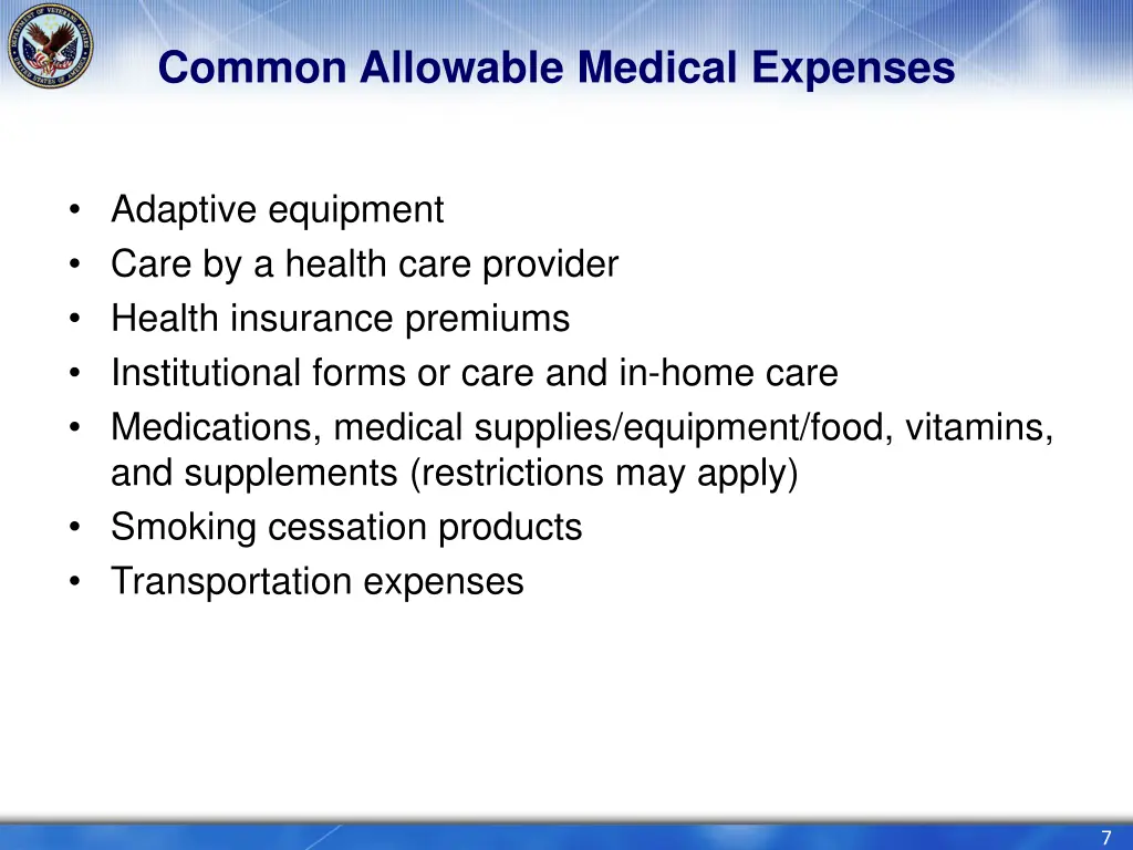 common allowable medical expenses