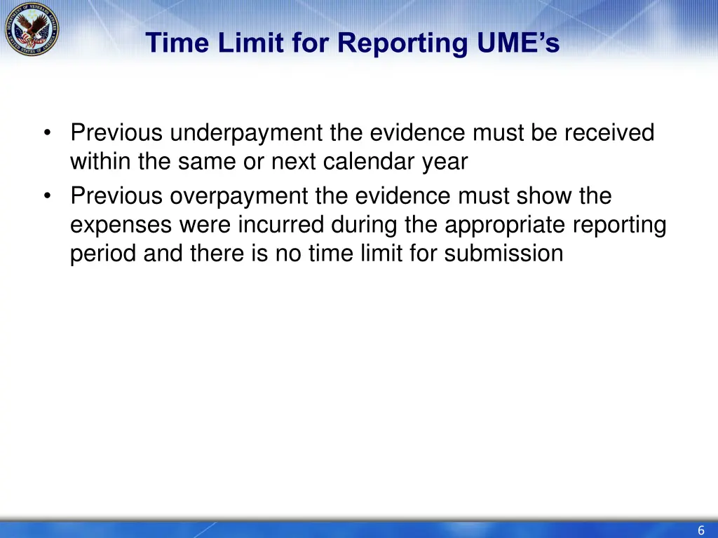 time limit for reporting ume s