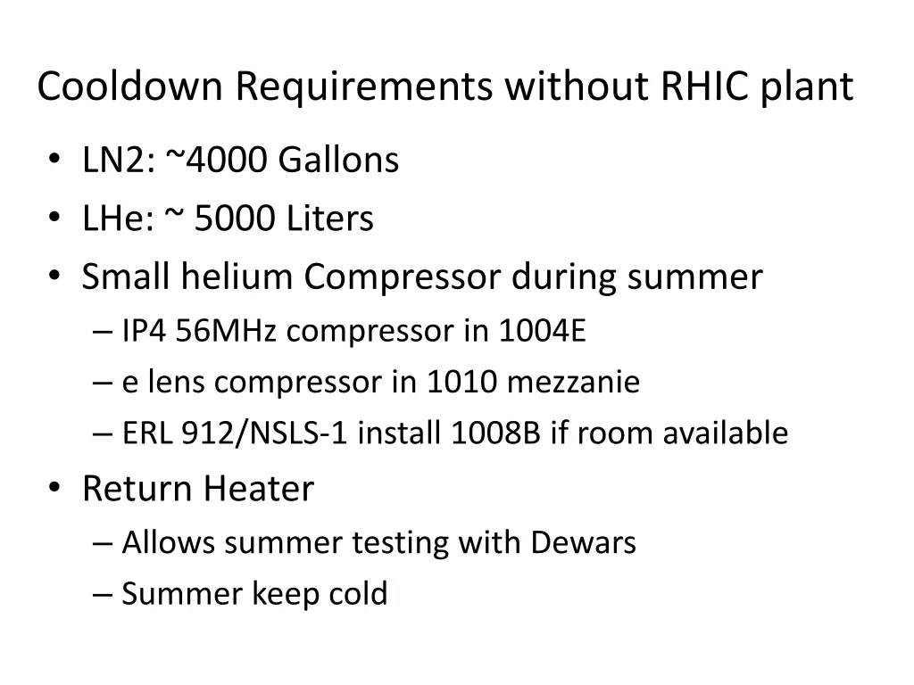 cooldown requirements without rhic plant