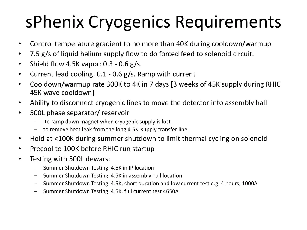 sphenix cryogenics requirements