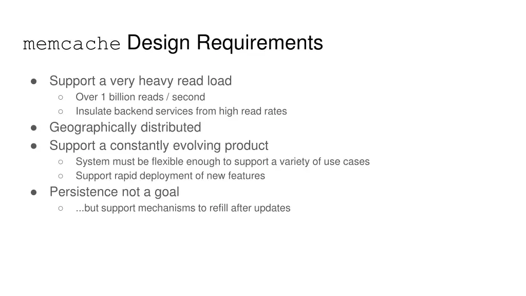 memcache design requirements