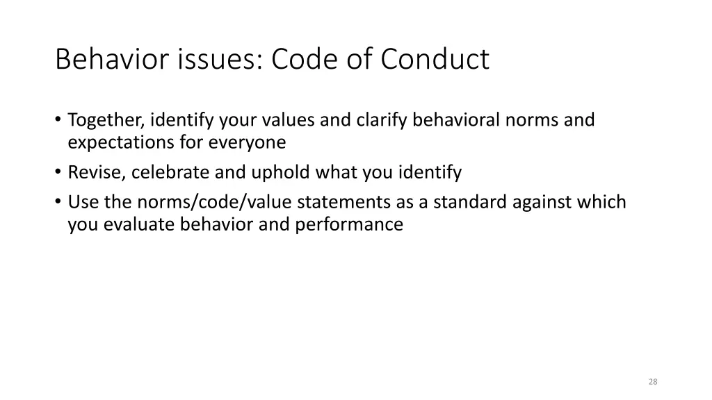 behavior issues code of conduct