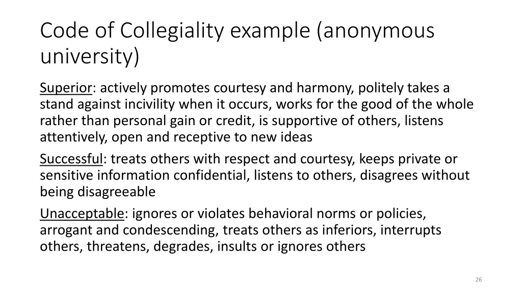 code of collegiality example anonymous university