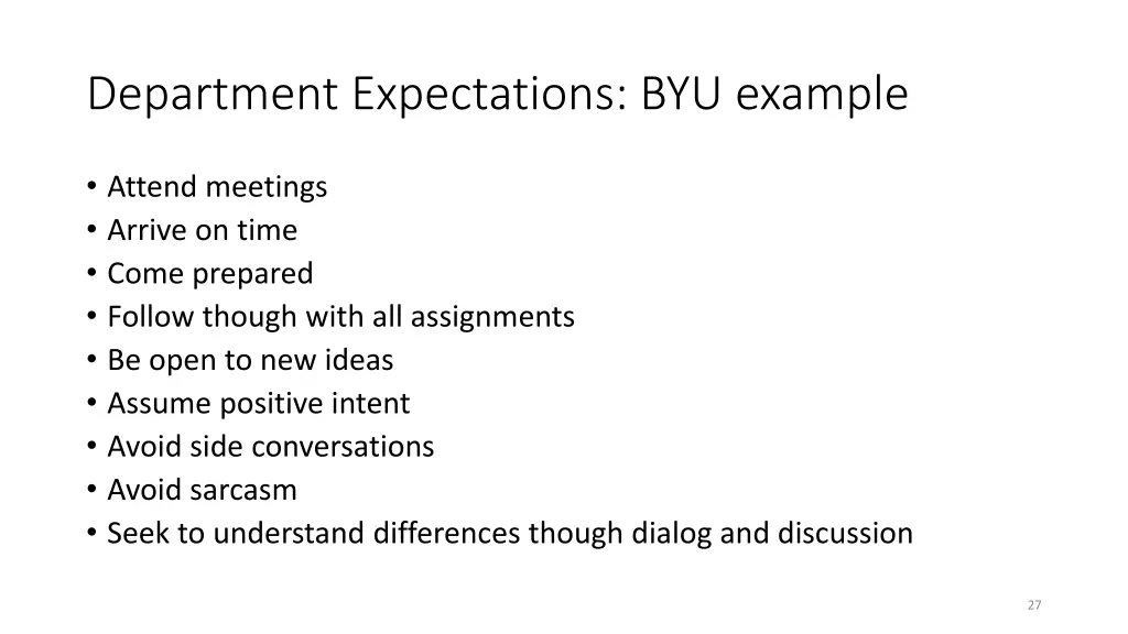 department expectations byu example