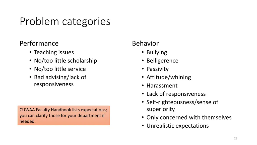 problem categories
