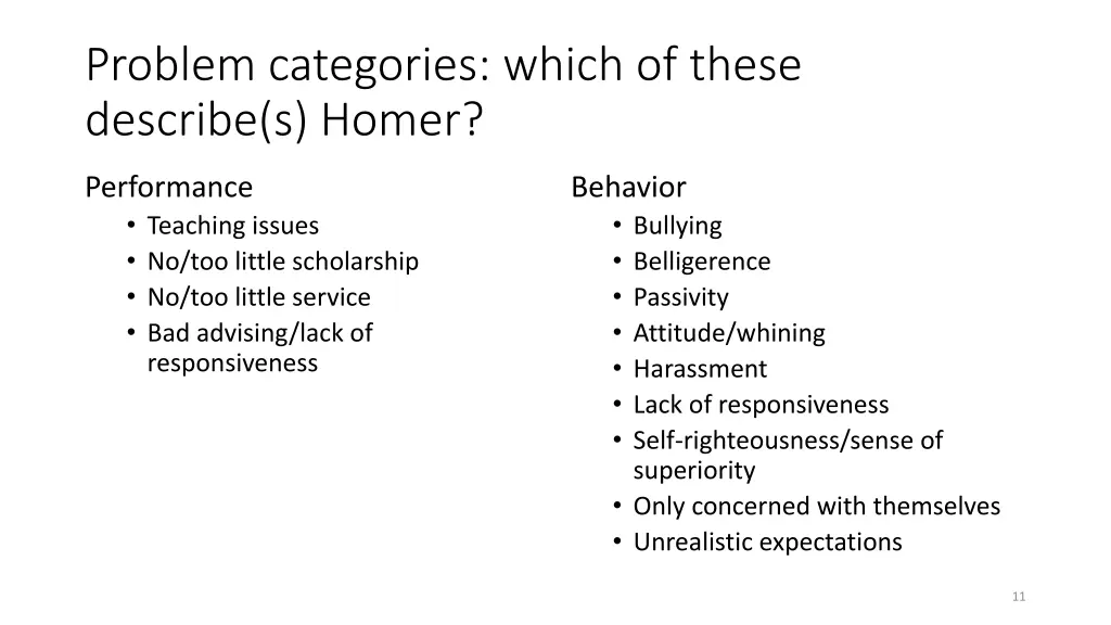 problem categories which of these describe s homer