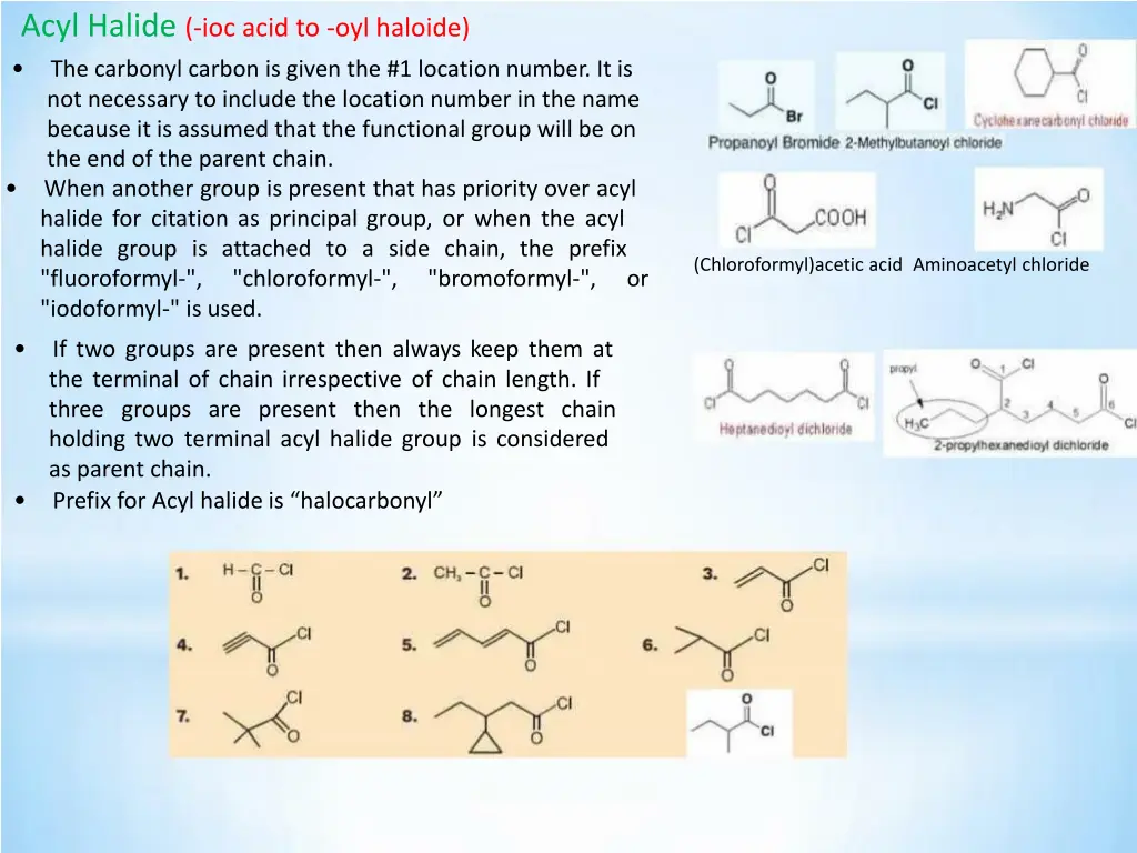 acyl halide ioc acid to oyl haloide the carbonyl