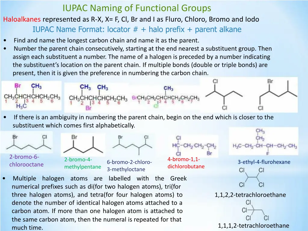 iupac naming of functional groups haloalkanes