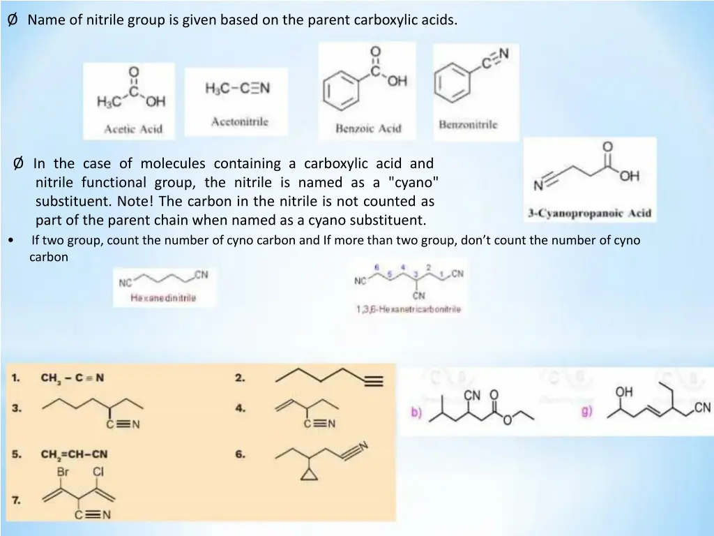 name of nitrile group is given based