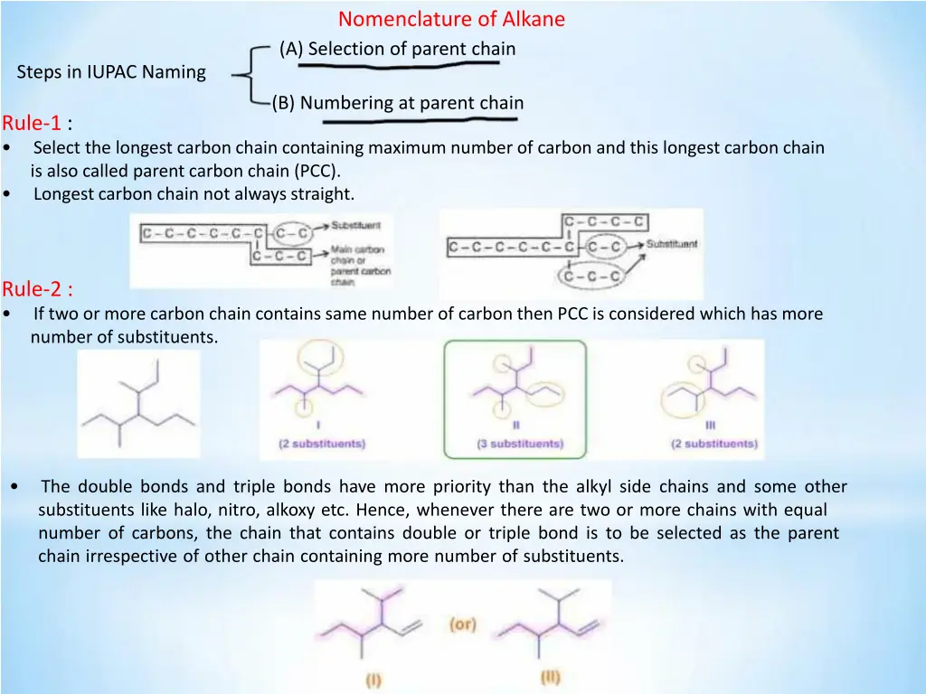 nomenclature of alkane a selection of parent chain