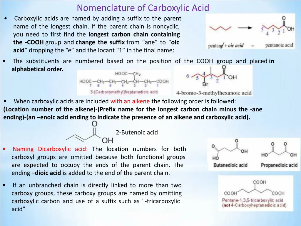 nomenclature of carboxylic acid carboxylic acids