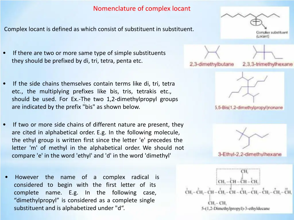nomenclature of complex locant