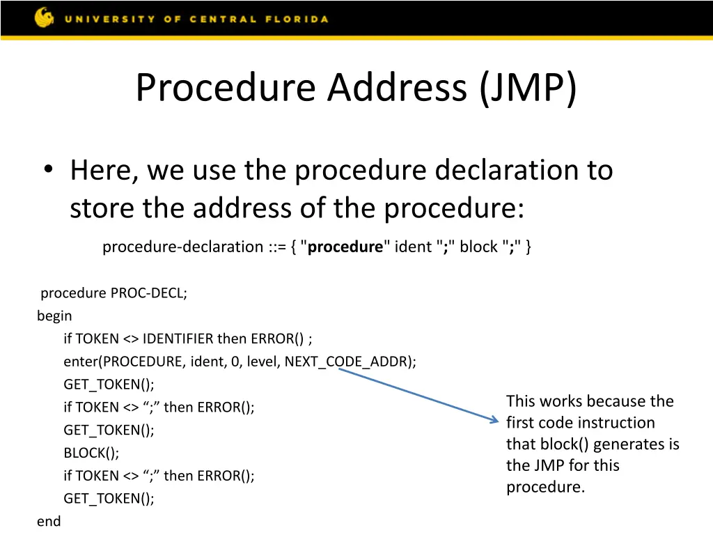 procedure address jmp