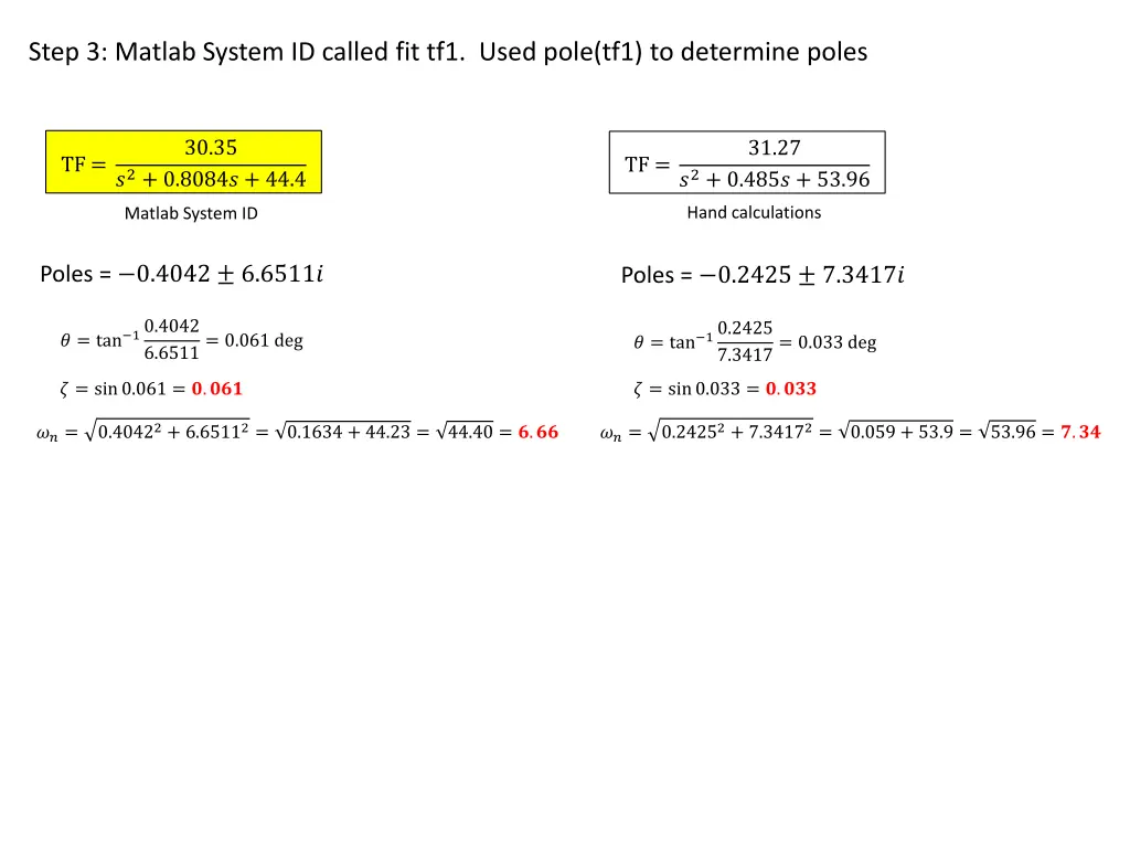 step 3 matlab system id called fit tf1 used pole