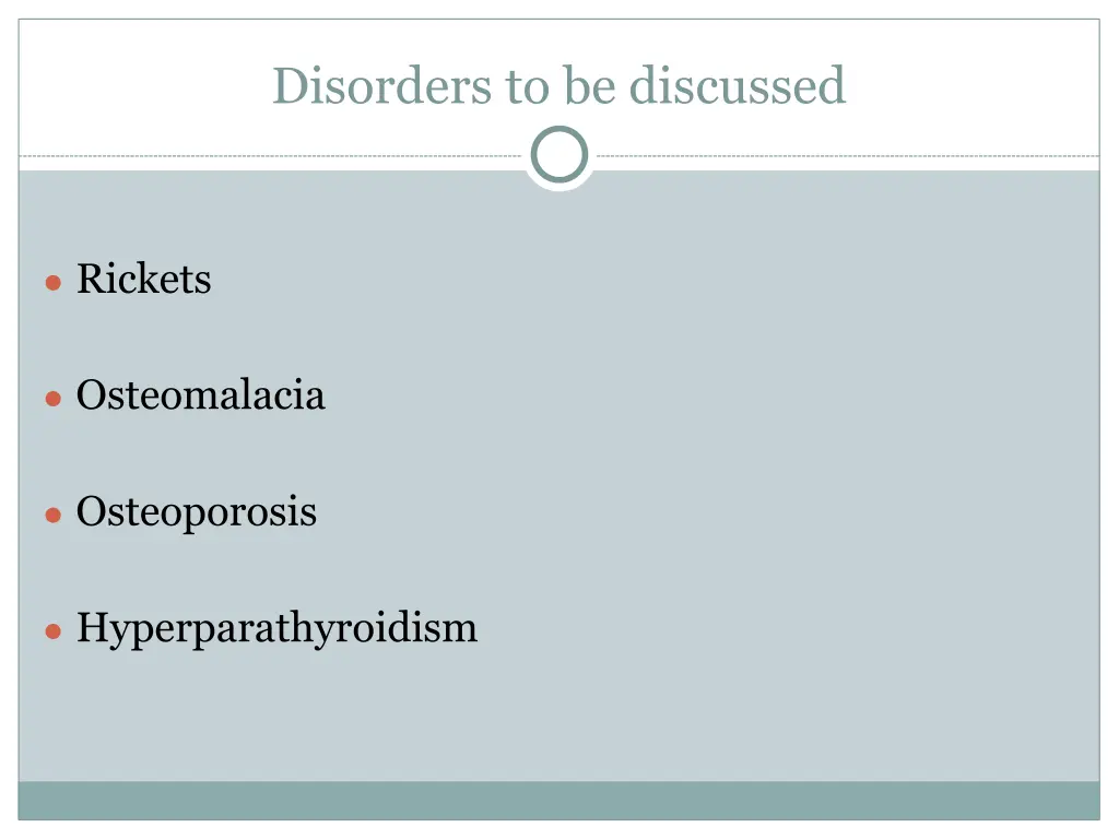 disorders to be discussed