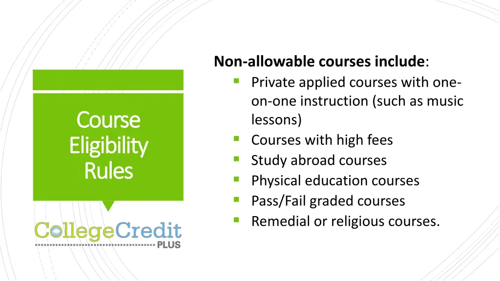 non allowable courses include private applied