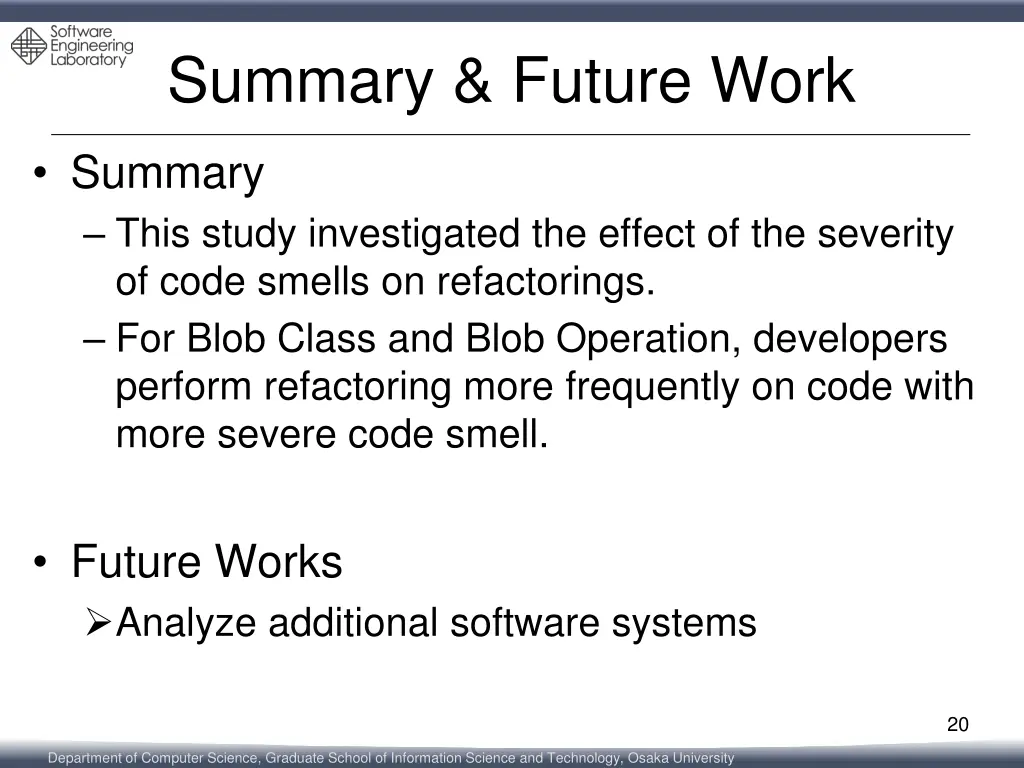 summary future work
