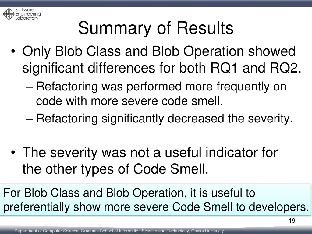 summary of results only blob class and blob