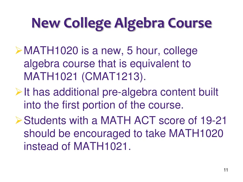 new college algebra course