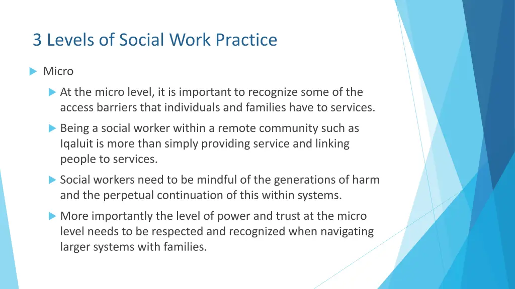 3 levels of social work practice