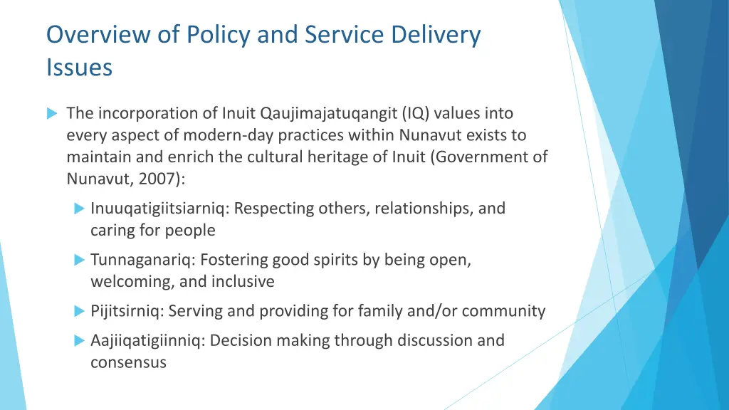 overview of policy and service delivery issues
