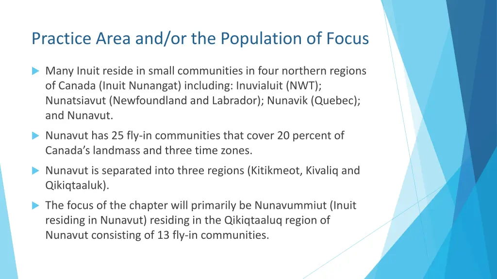 practice area and or the population of focus