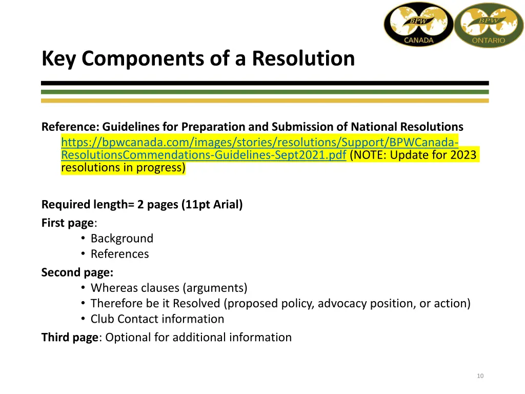 key components of a resolution