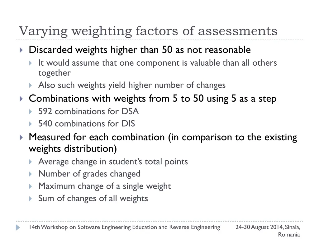 varying weighting factors of assessments