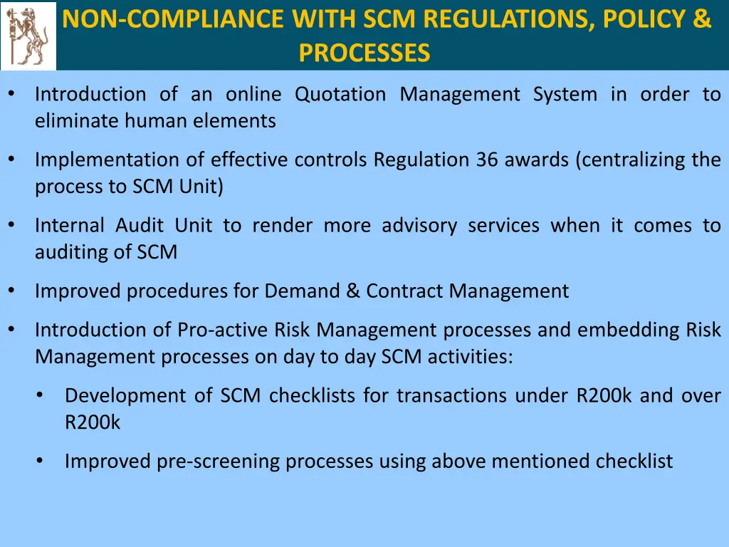 non compliance with scm regulations policy 1
