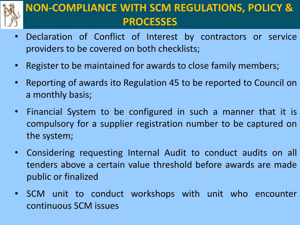 non compliance with scm regulations policy 2