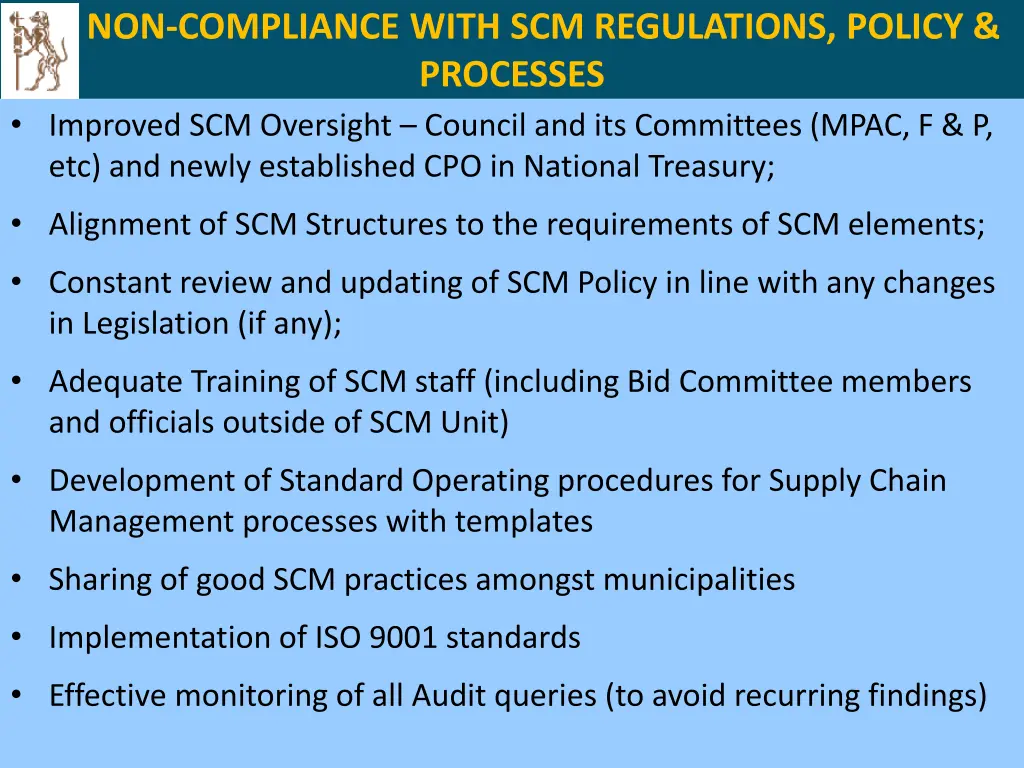 non compliance with scm regulations policy