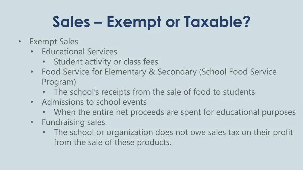 sales exempt or taxable