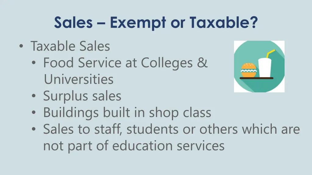 sales exempt or taxable taxable sales food