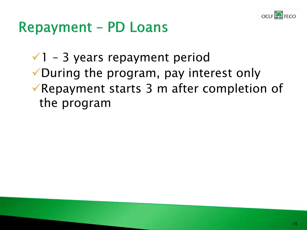 1 3 years repayment period during the program