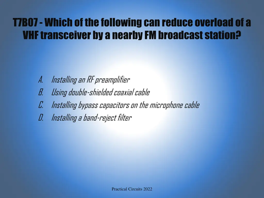 t7b07 which of the following can reduce overload