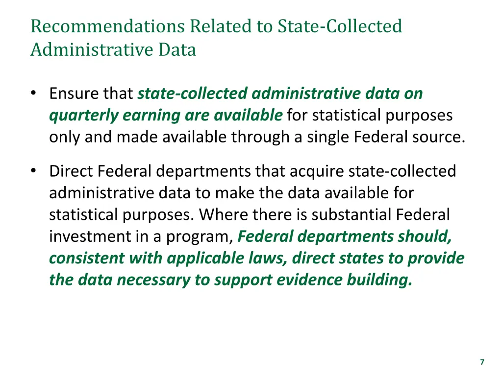 recommendations related to state collected