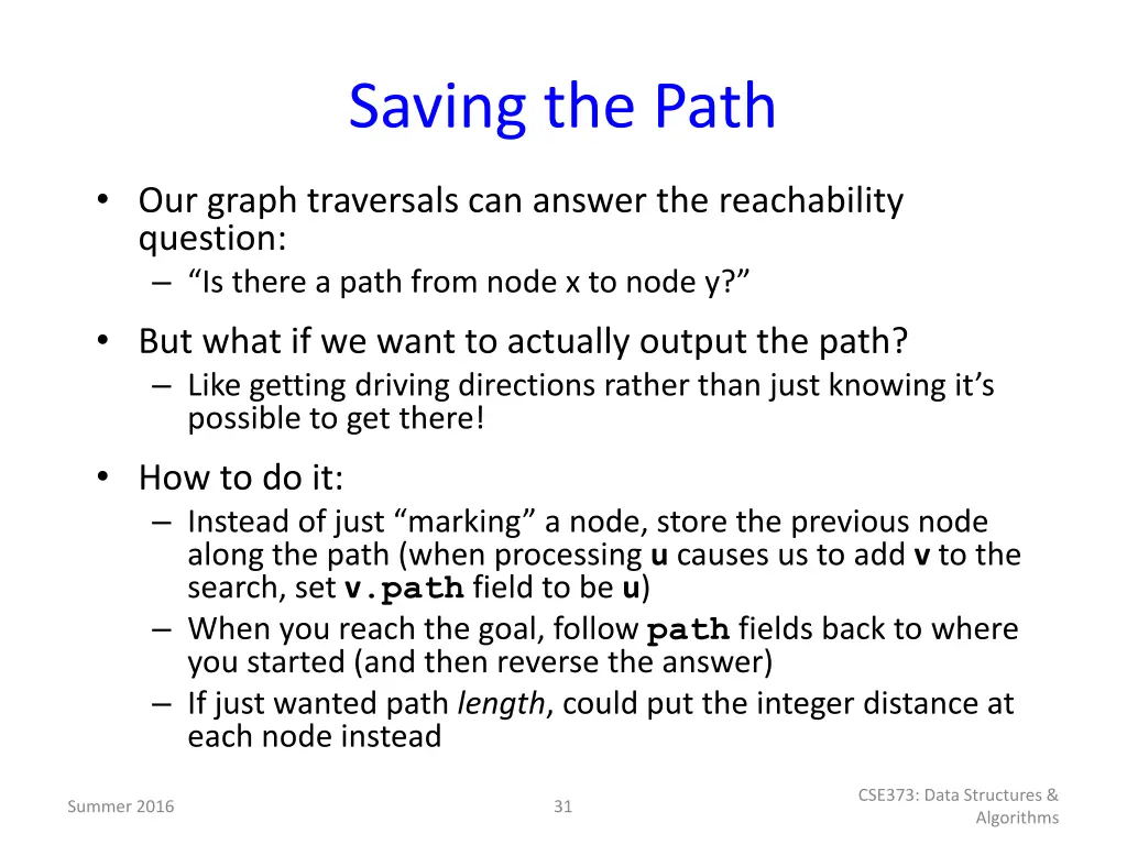 saving the path