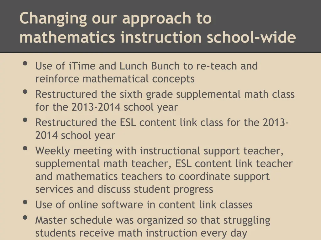 changing our approach to mathematics instruction