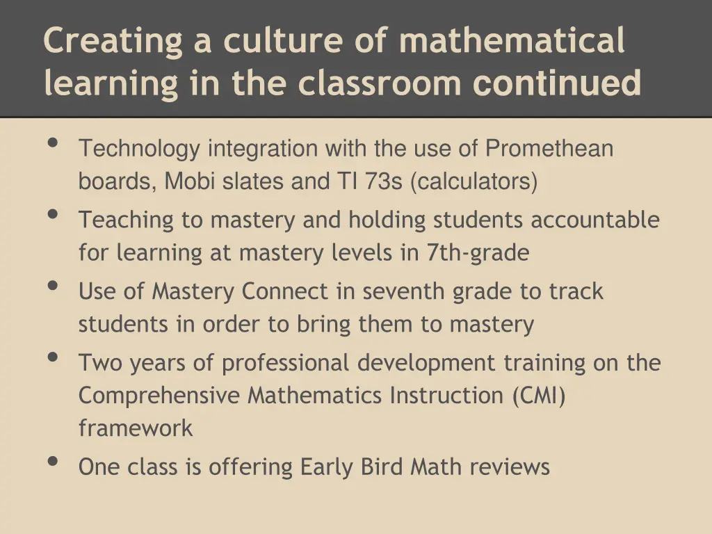 creating a culture of mathematical learning 1