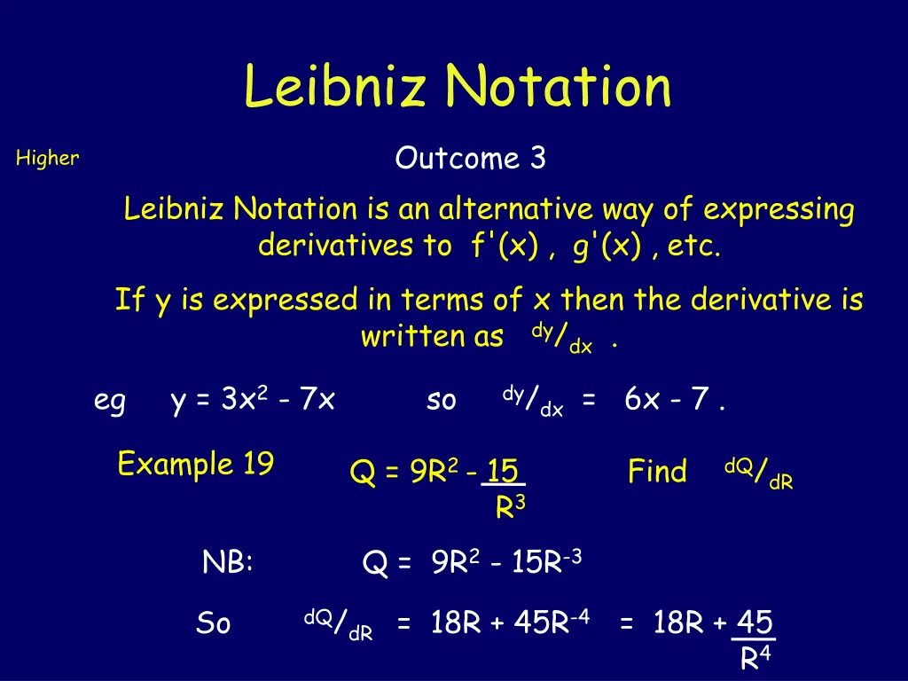 leibniz notation outcome 3