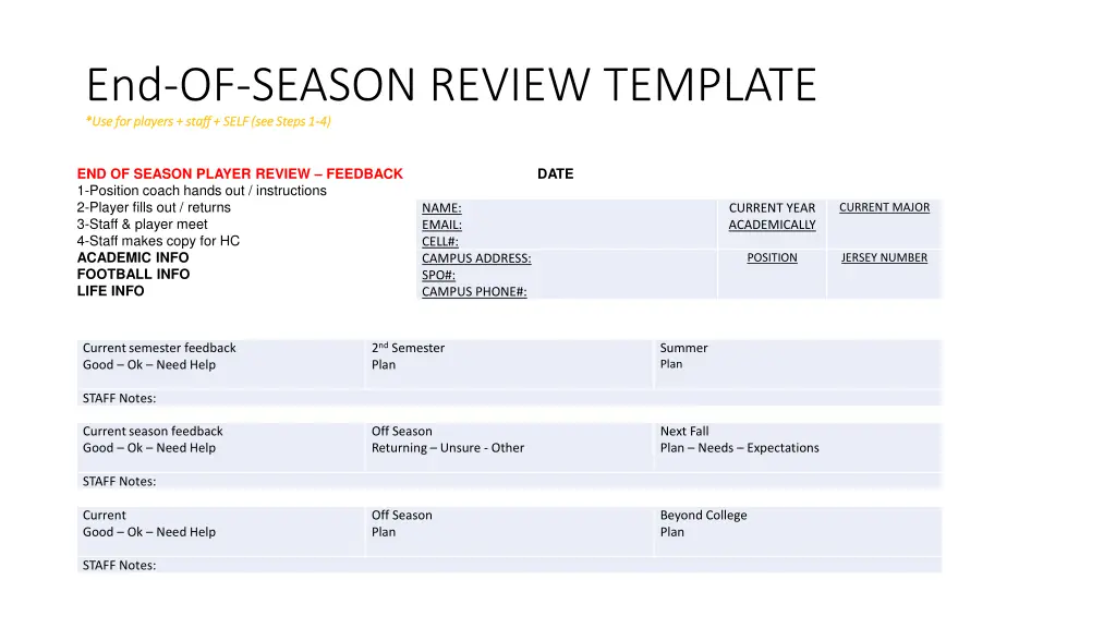 end of season review template use for players