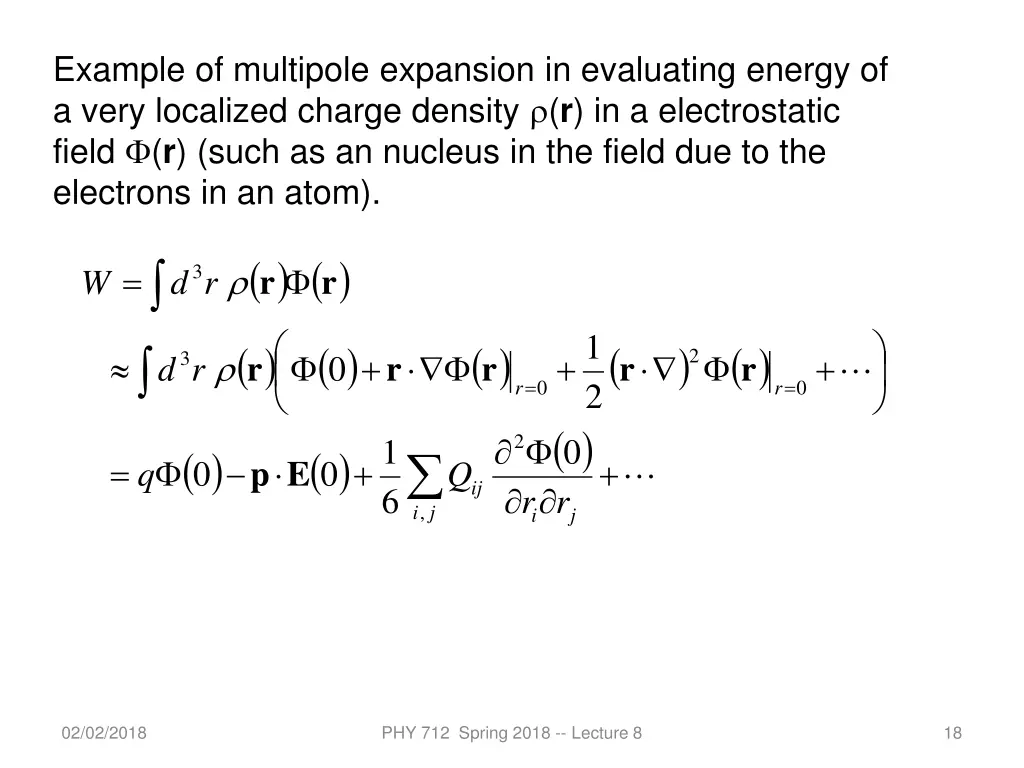 example of multipole expansion in evaluating