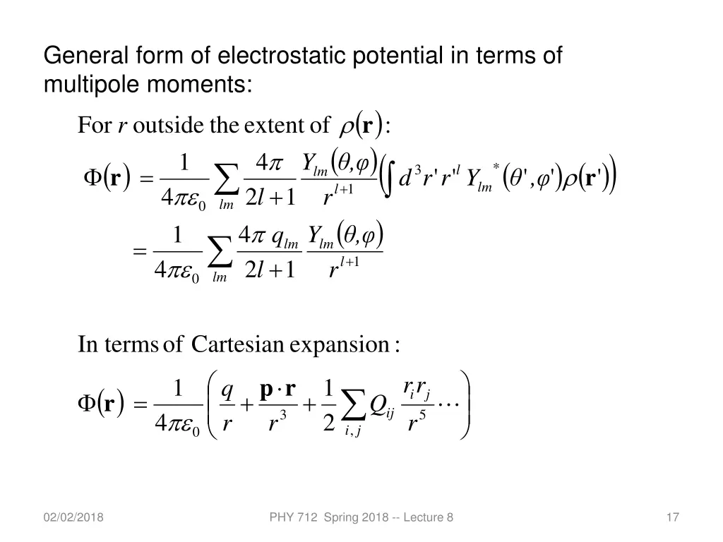 general form of electrostatic potential in terms